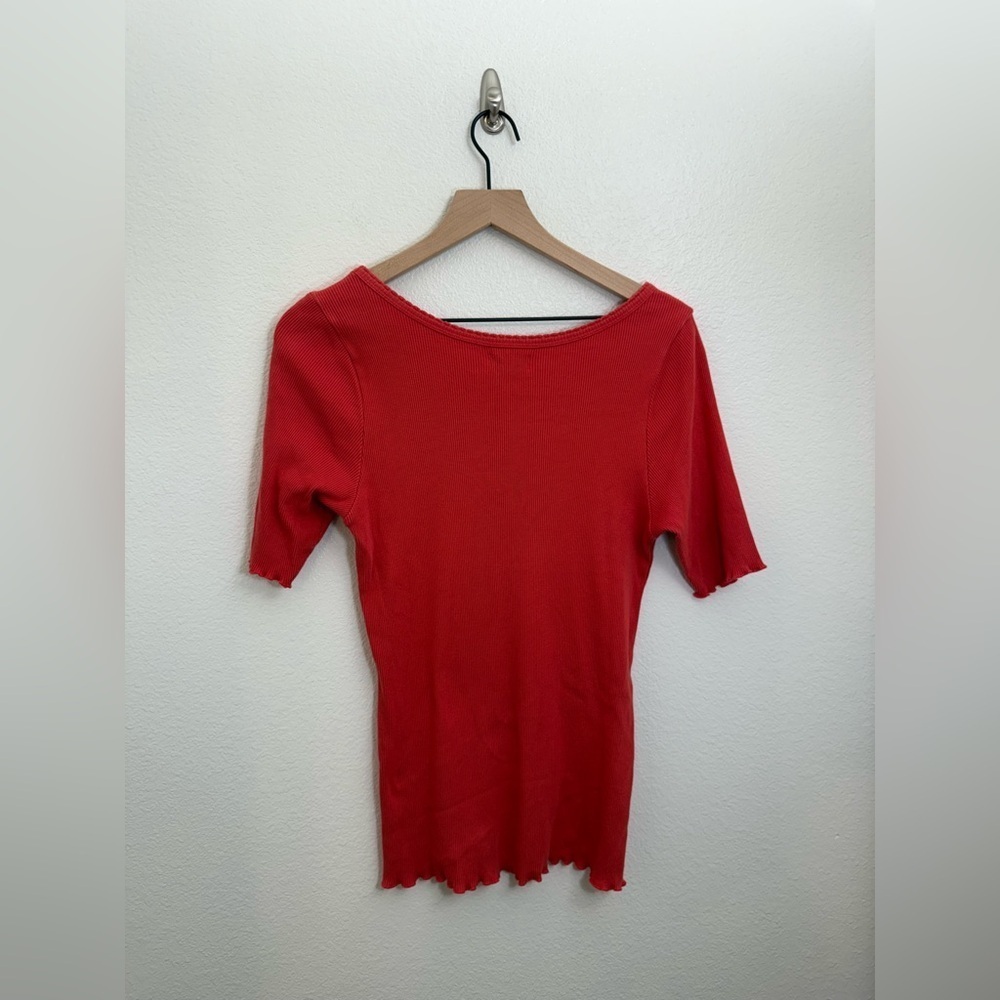 Sundance Red Ribbed Fitted Short Sleeve Large - Picture 3 of 7
